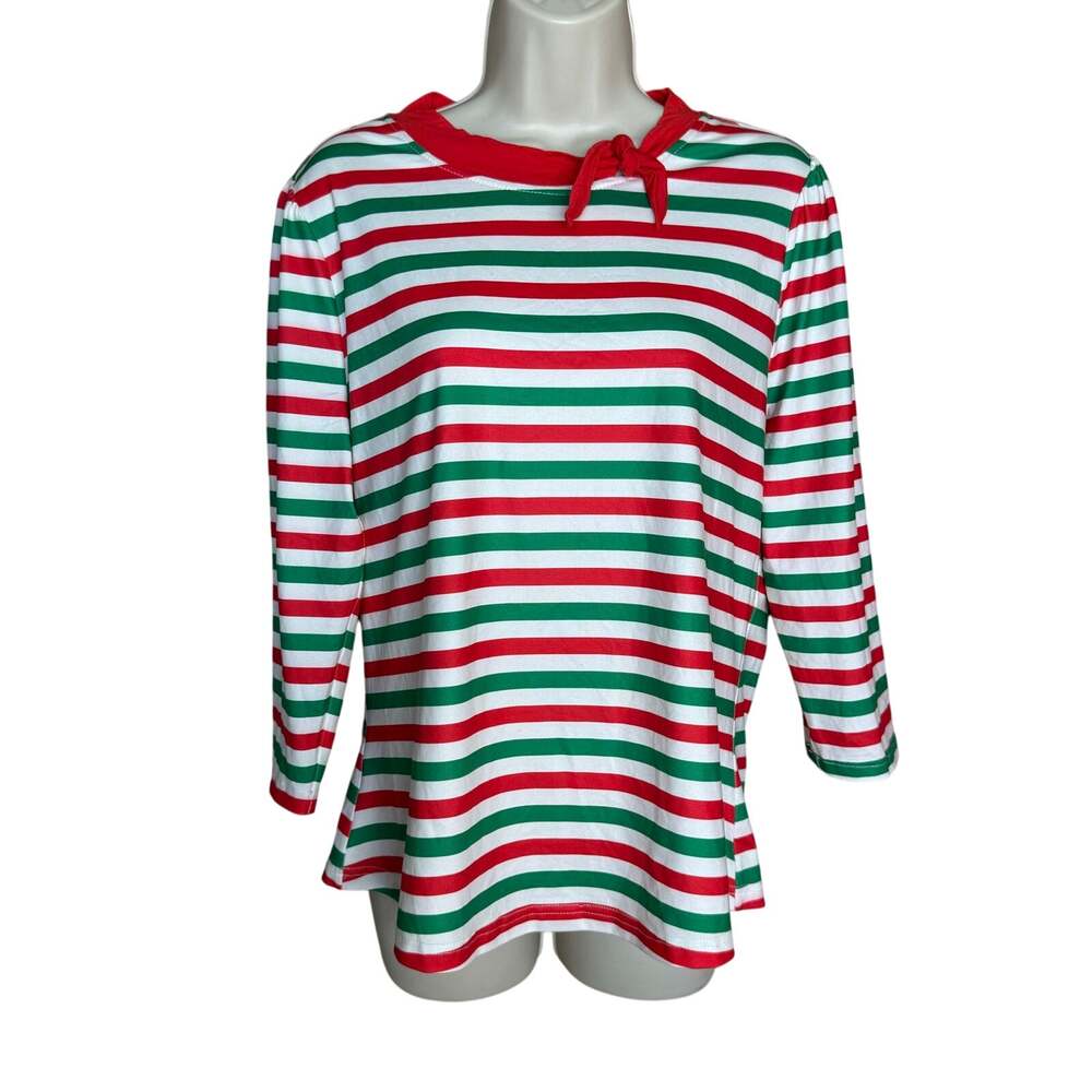 Unique Vintage Red Green White Stripe Knit Top 1X